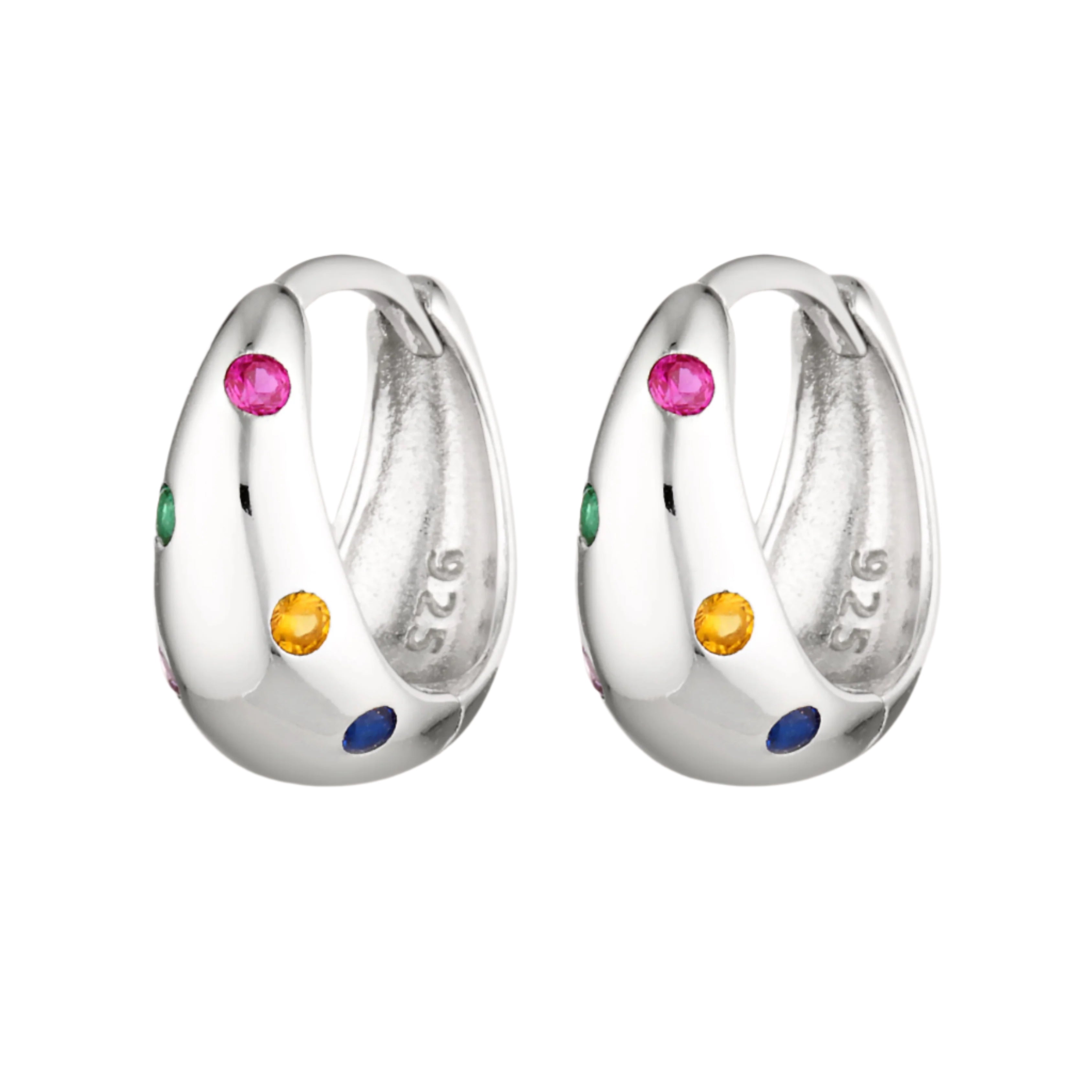 Sterling silver huggies with multicoloured gemstones