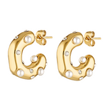 gold filled hoop earring with seed pearls and diamanté