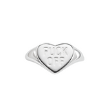 Sterling Silver heart shaped signet ring with Fuck Off engraved on it