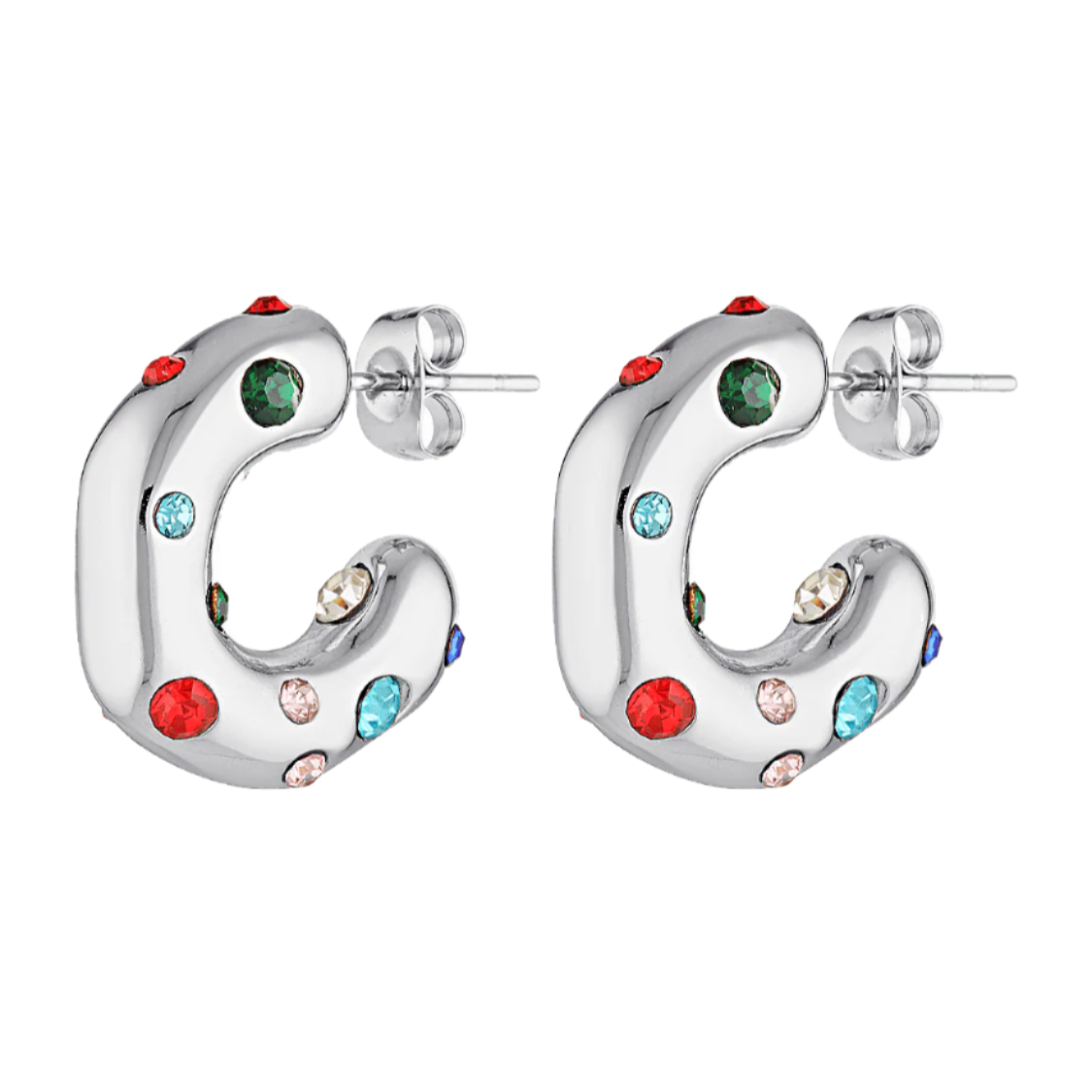 Multicoloured silver hoop earrings