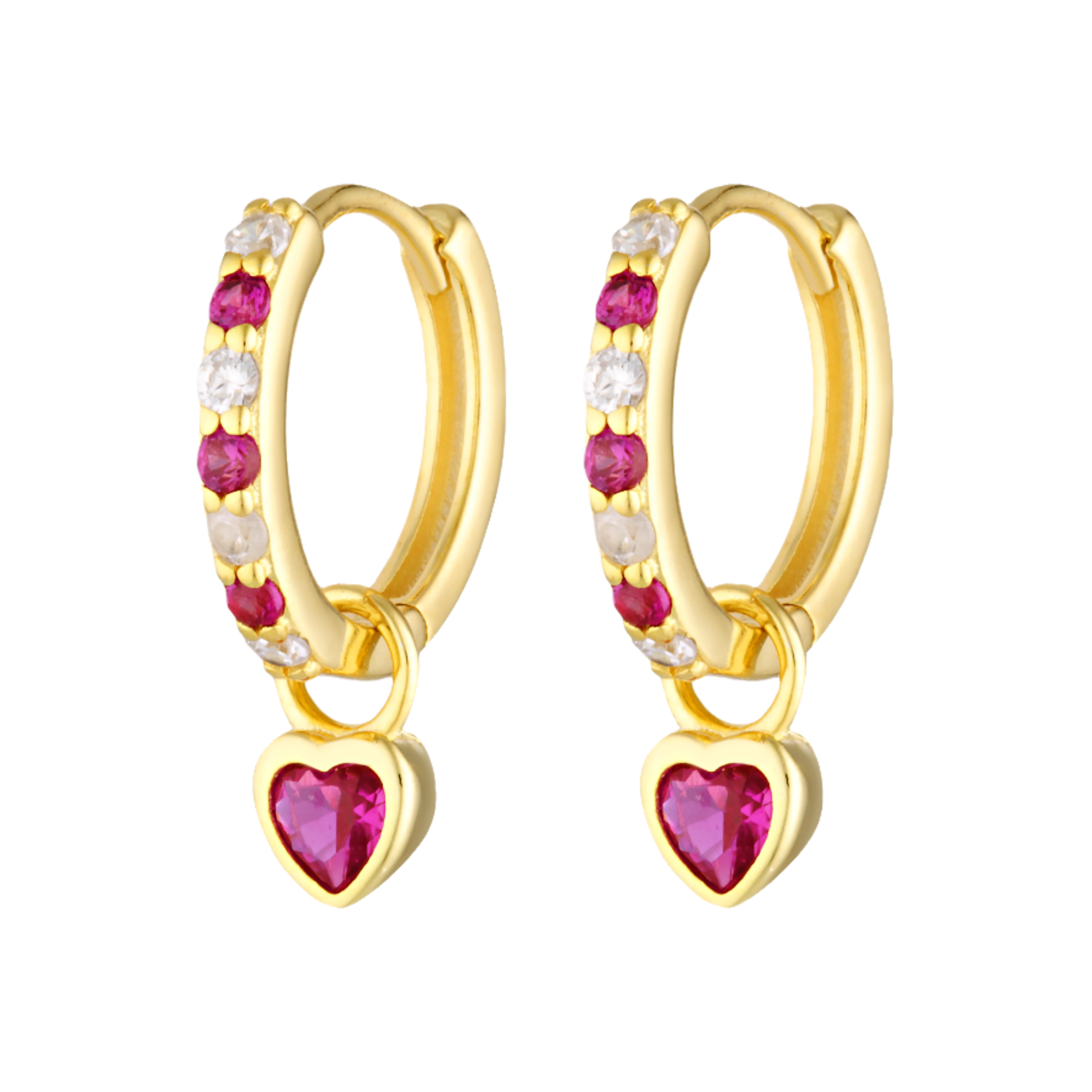 Cute pink and clear crystal gold huggies