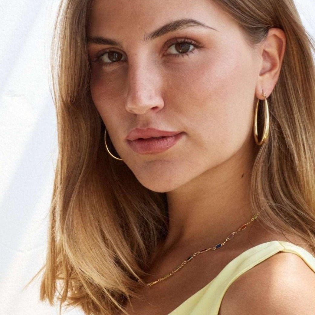 Gold drop hoops oval Bixby earrings