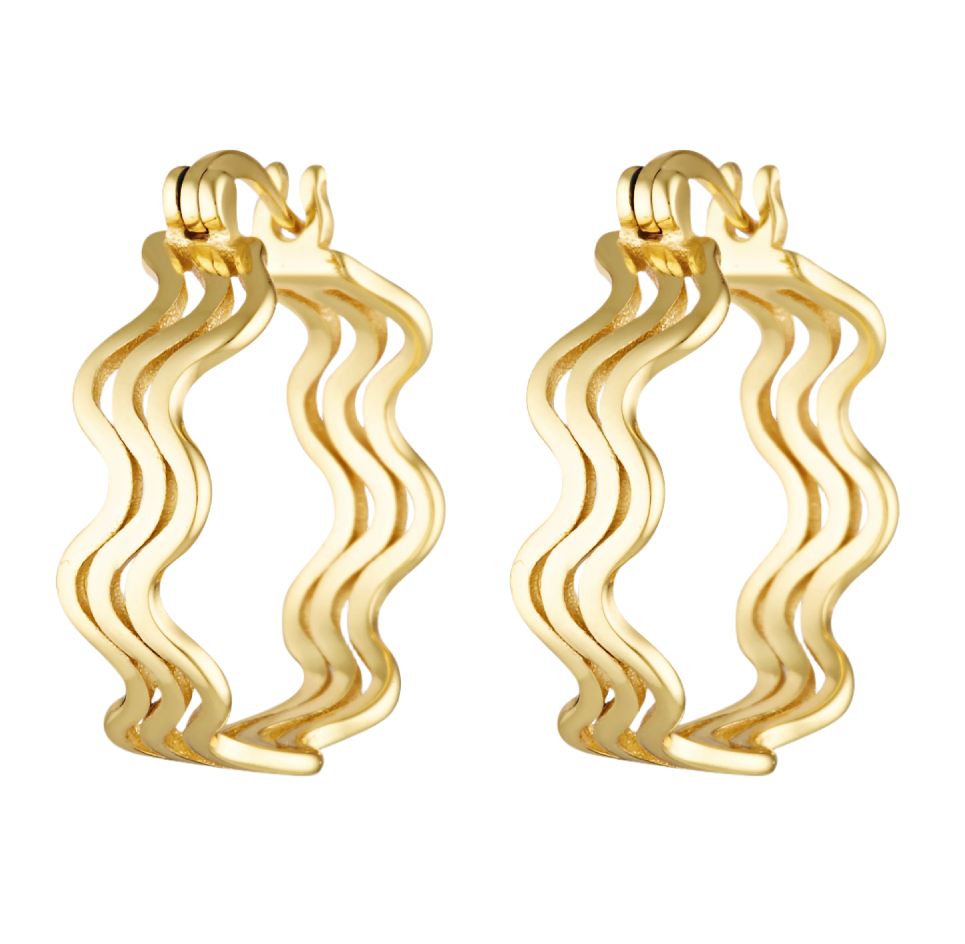 Wavy triple decker gold filled hoops