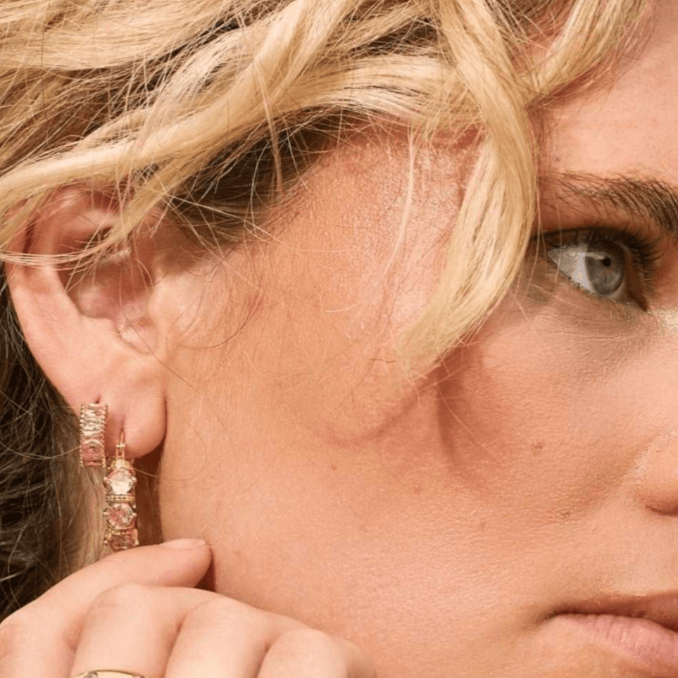 Pink crystal gemstone huggies