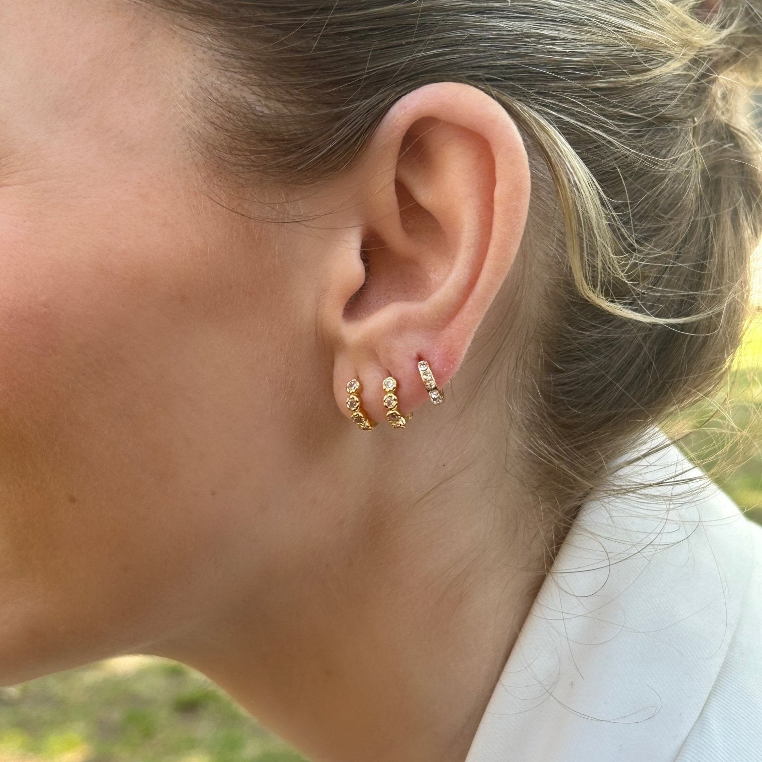 Crystal Huggies made from 14k vermeil gold