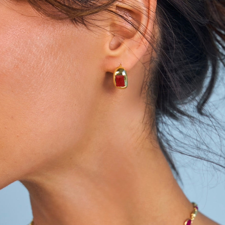 Pink Tourmaline Mathilde Hoops