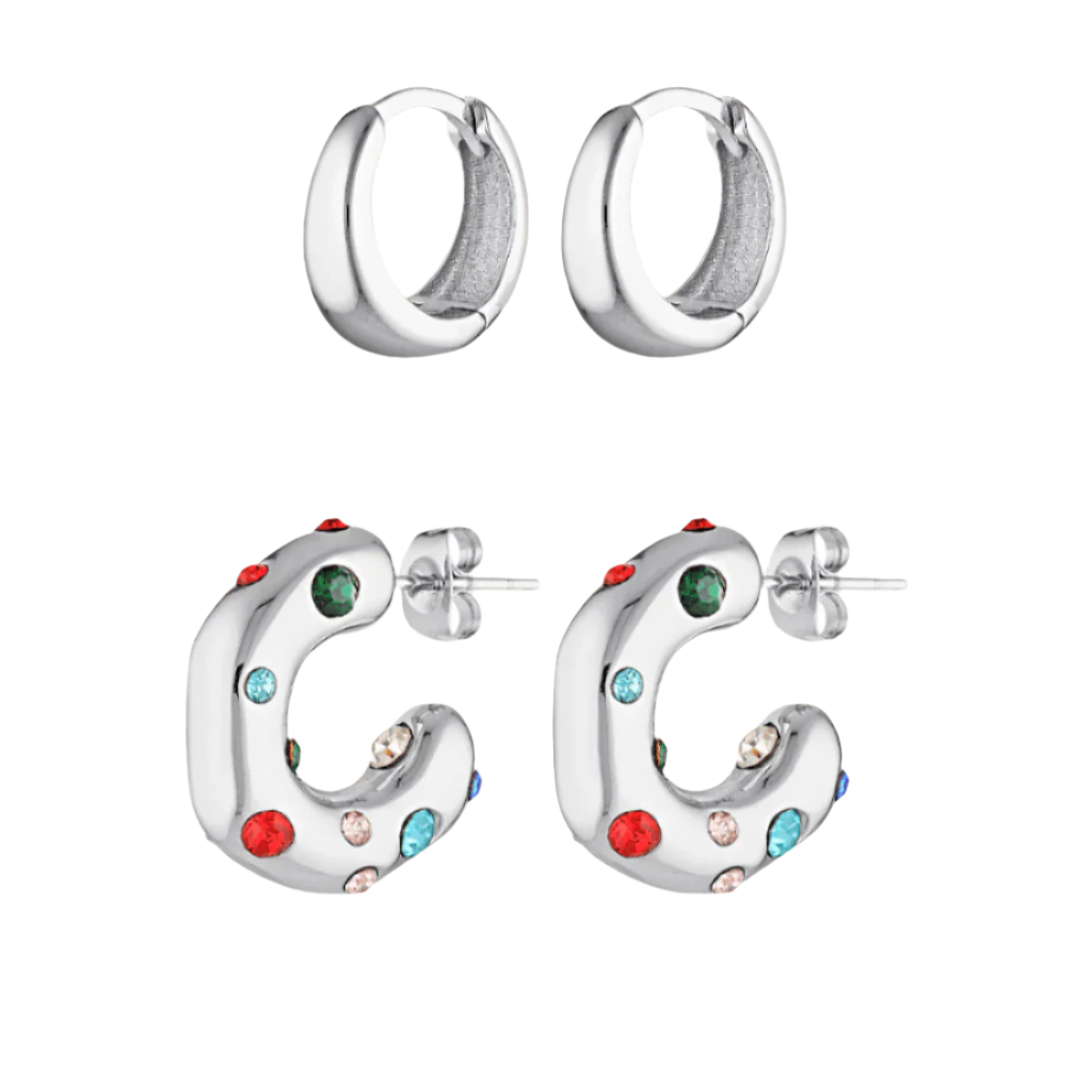 Silver Carnival Hoops and Huggies