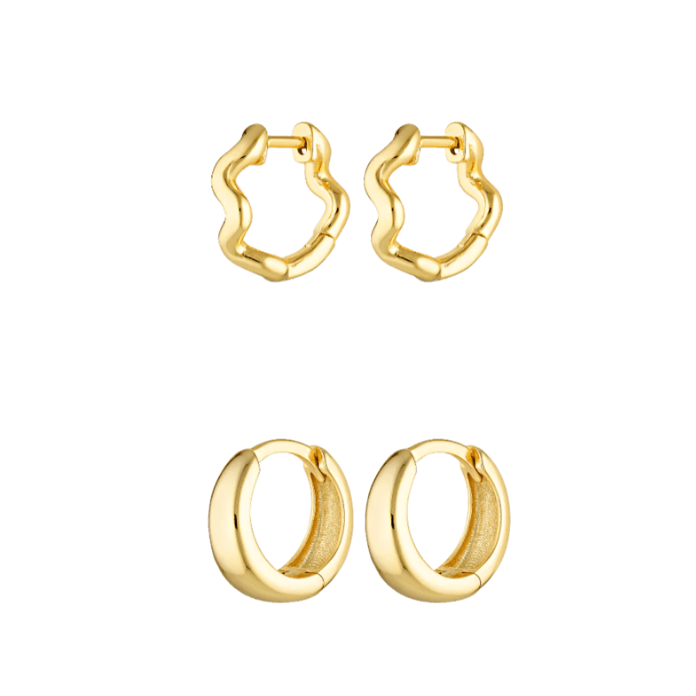 Small earring Stack of 18k gold fill Huggies