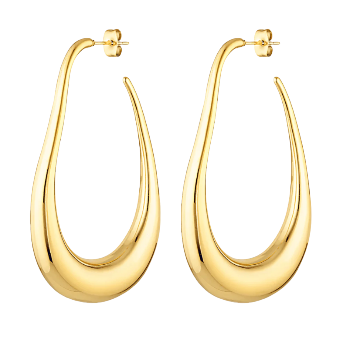 Long sculptural gold hoop earrings
