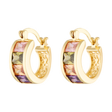 Pastel coloured glass gemstone gold hoops