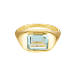 Aquamarine Juliet Ring. Signet Ring shaped, baguette cut semi precious gemstone, 18k Gold on Sterling silver base