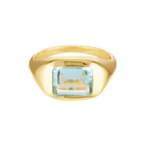 Aquamarine Juliet Ring. Signet Ring shaped, baguette cut semi precious gemstone, 18k Gold on Sterling silver base