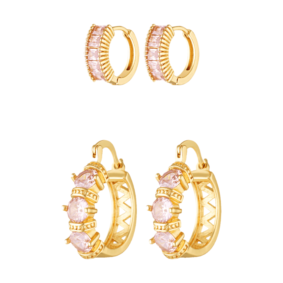 Gelato pink crystal earring stack in gold fill
