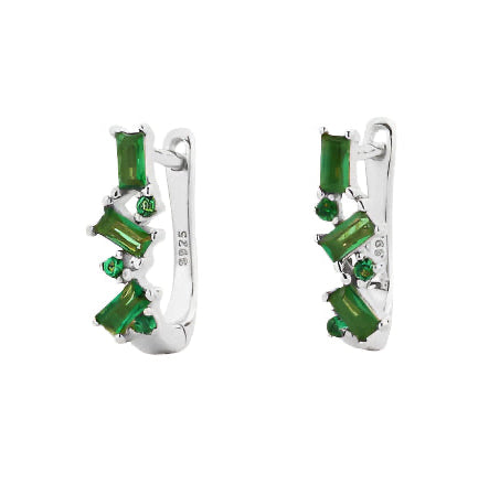 Sterling silver Huggies with green gemstones