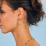 Coloured gemstone dangly huggies