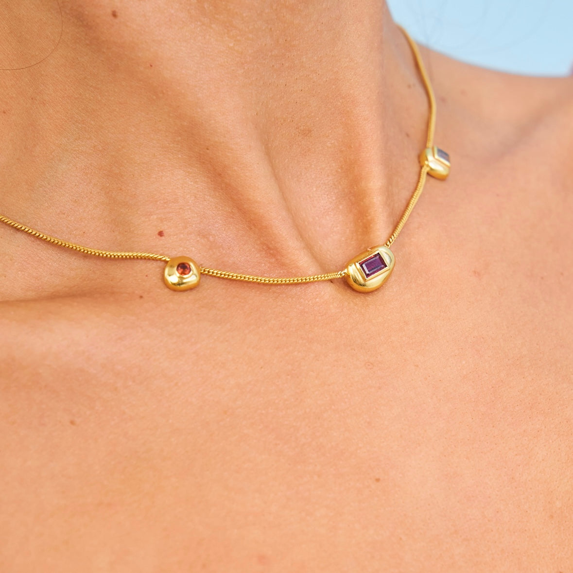 Pink and red garnet and tourmaline necklace on 18k gold vermeil