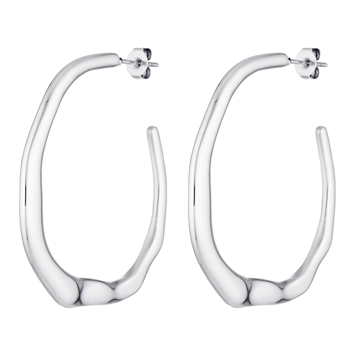 Silver hoop earrings on a white background