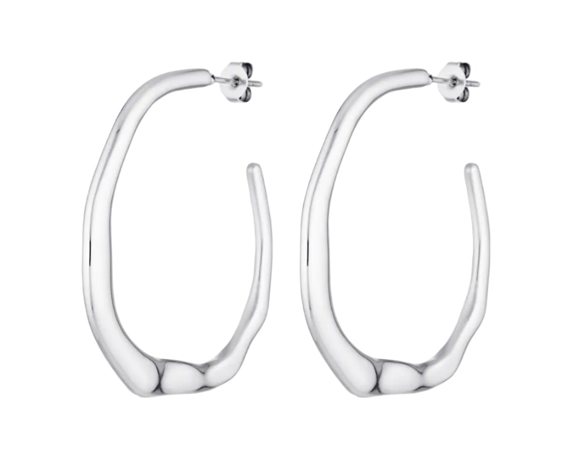 Silver hoop earrings on a white background