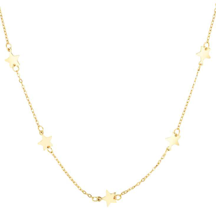 Gold necklace with star pendants on a white background