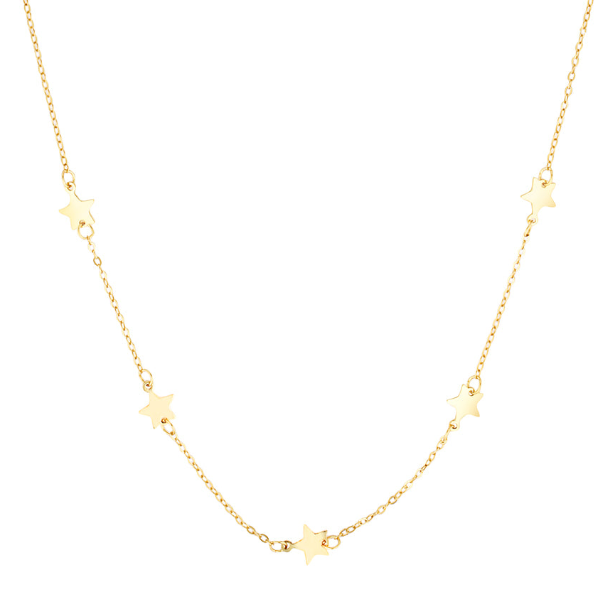 Gold necklace with star pendants on a white background
