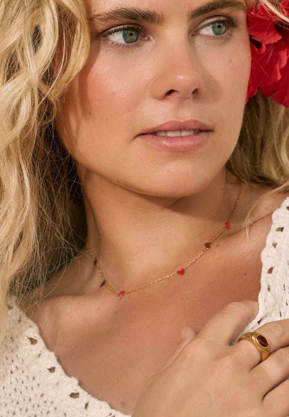 Red heart earrings and necklace set