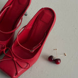 cherry red dangly earrings with gold fill stems
