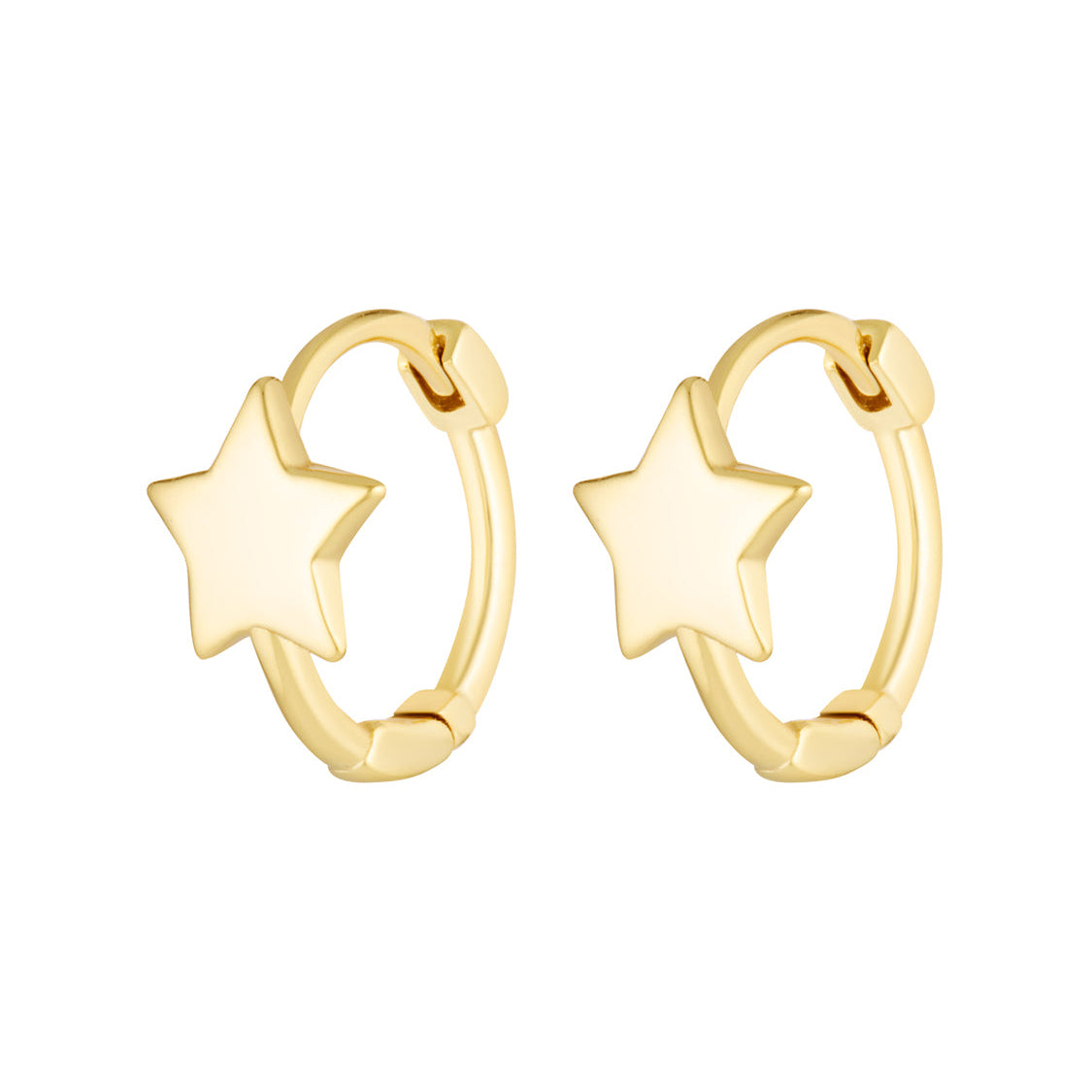Gold star-shaped hoop earrings on a white background