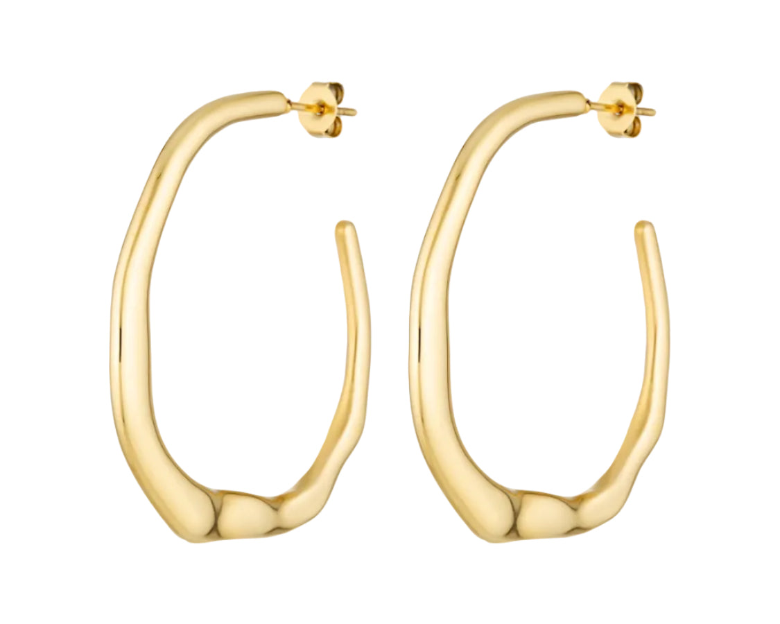 Gold hoop earrings on a white background
