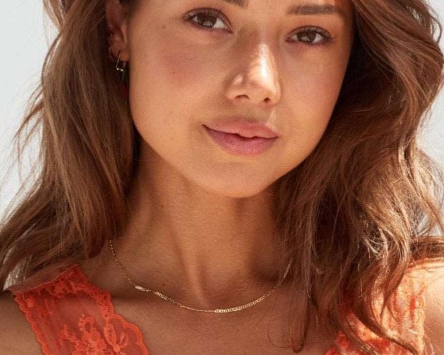 Model in Bixby and Co 18k gold fill chain  jewellery set