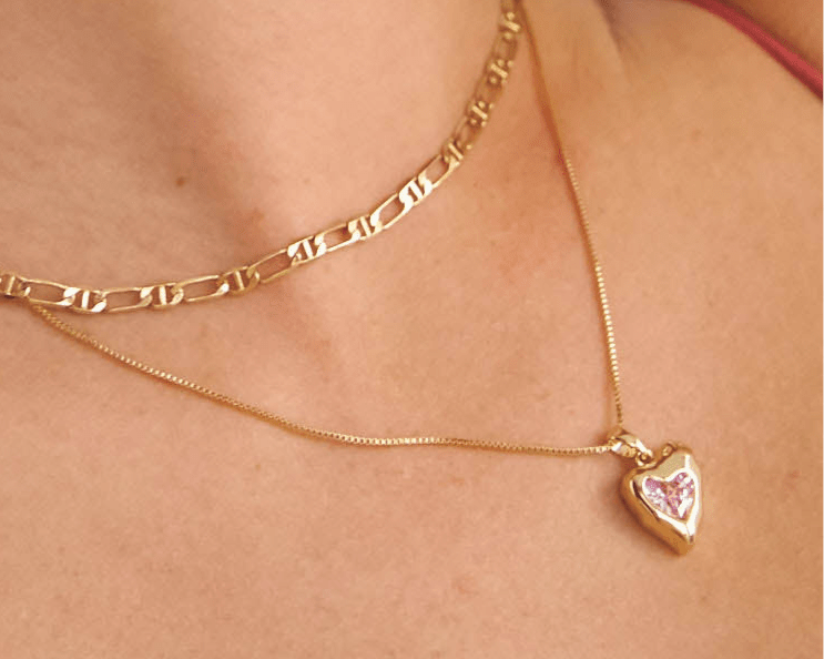 Beautiful pink gemstone heart shaped gold fill necklace 