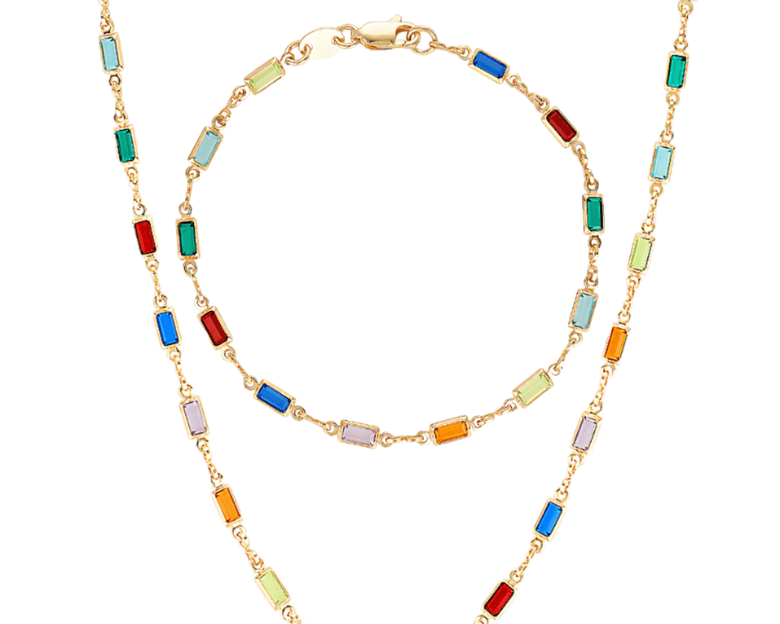Slim and dainty coloured stone necklace and bracelet set 