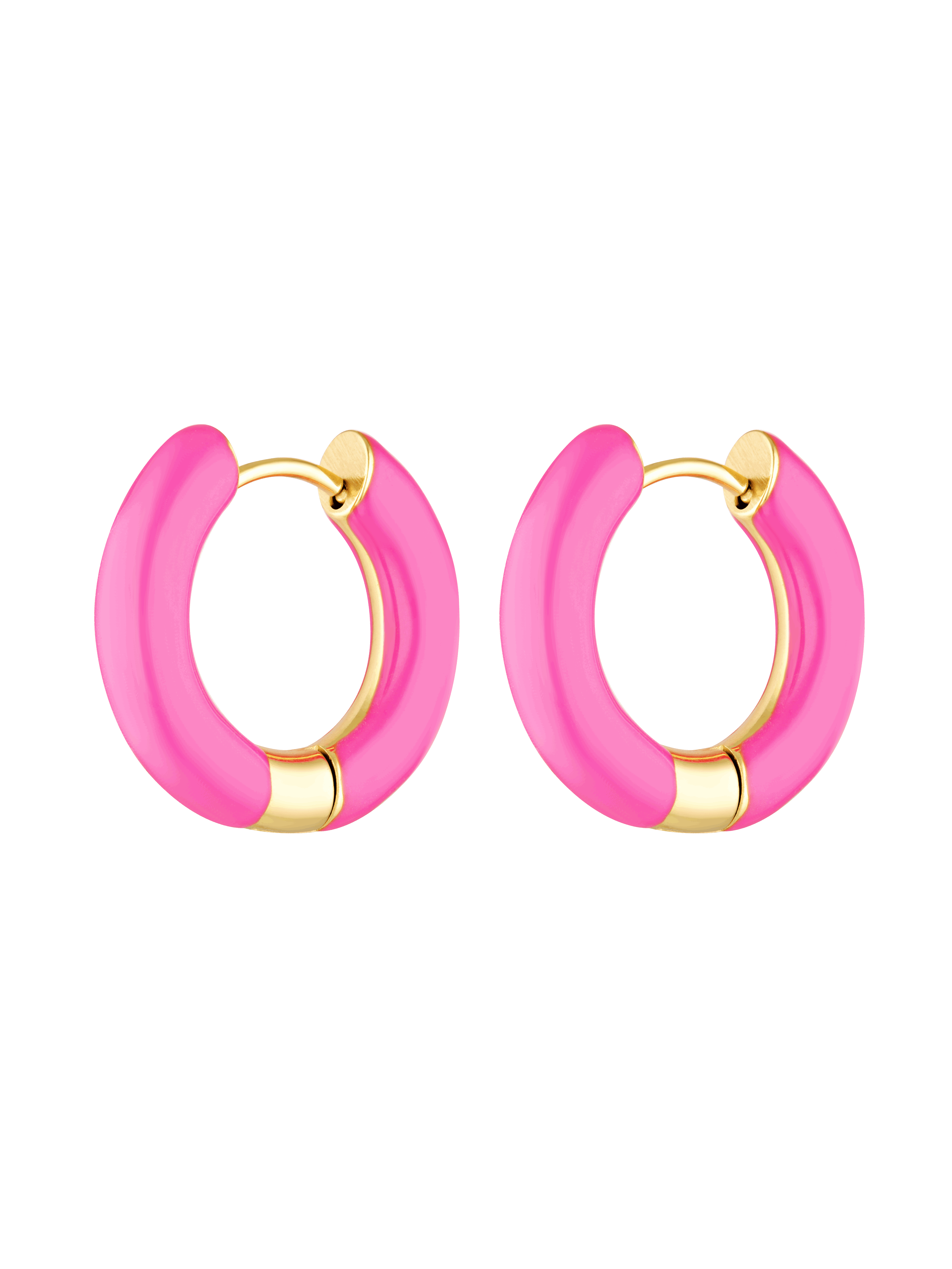 Fun gold fill hoop earrings with pink enamel coating