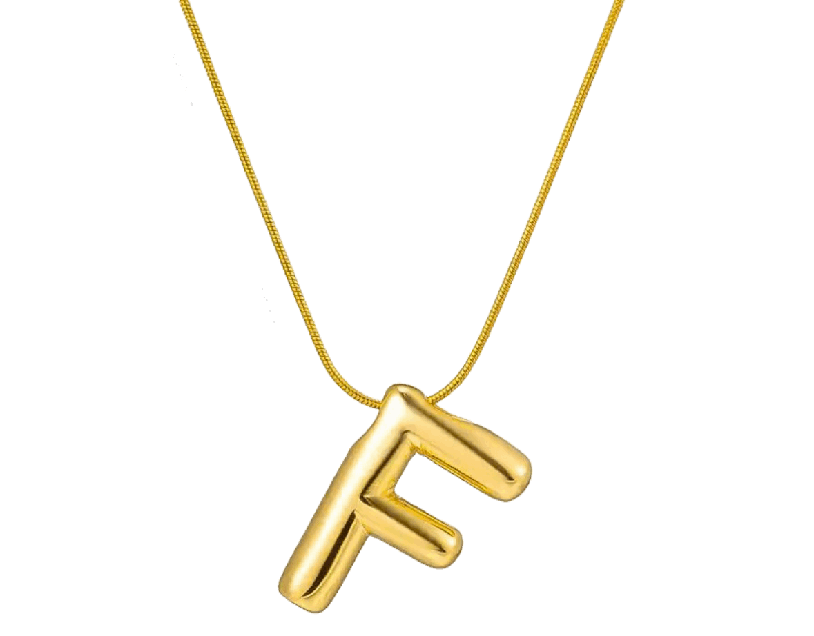 Letter F initial in gold necklace 