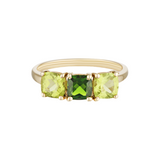 Beautifully crystal cut tourmaline and peridot solid gold ring