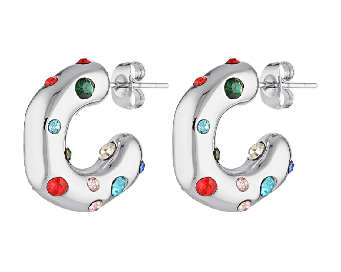 Multicoloured silver hoop earrings