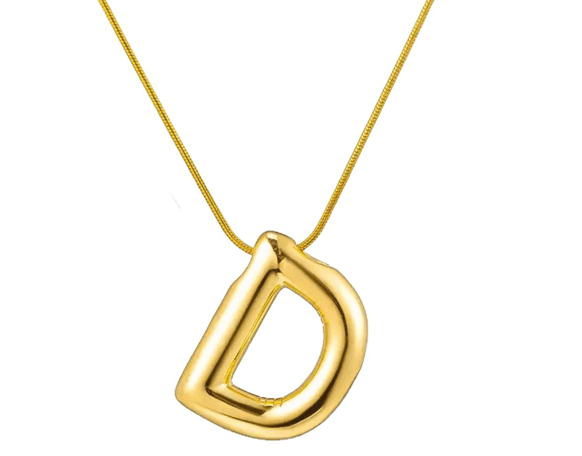 D shaped gold initial pendant 