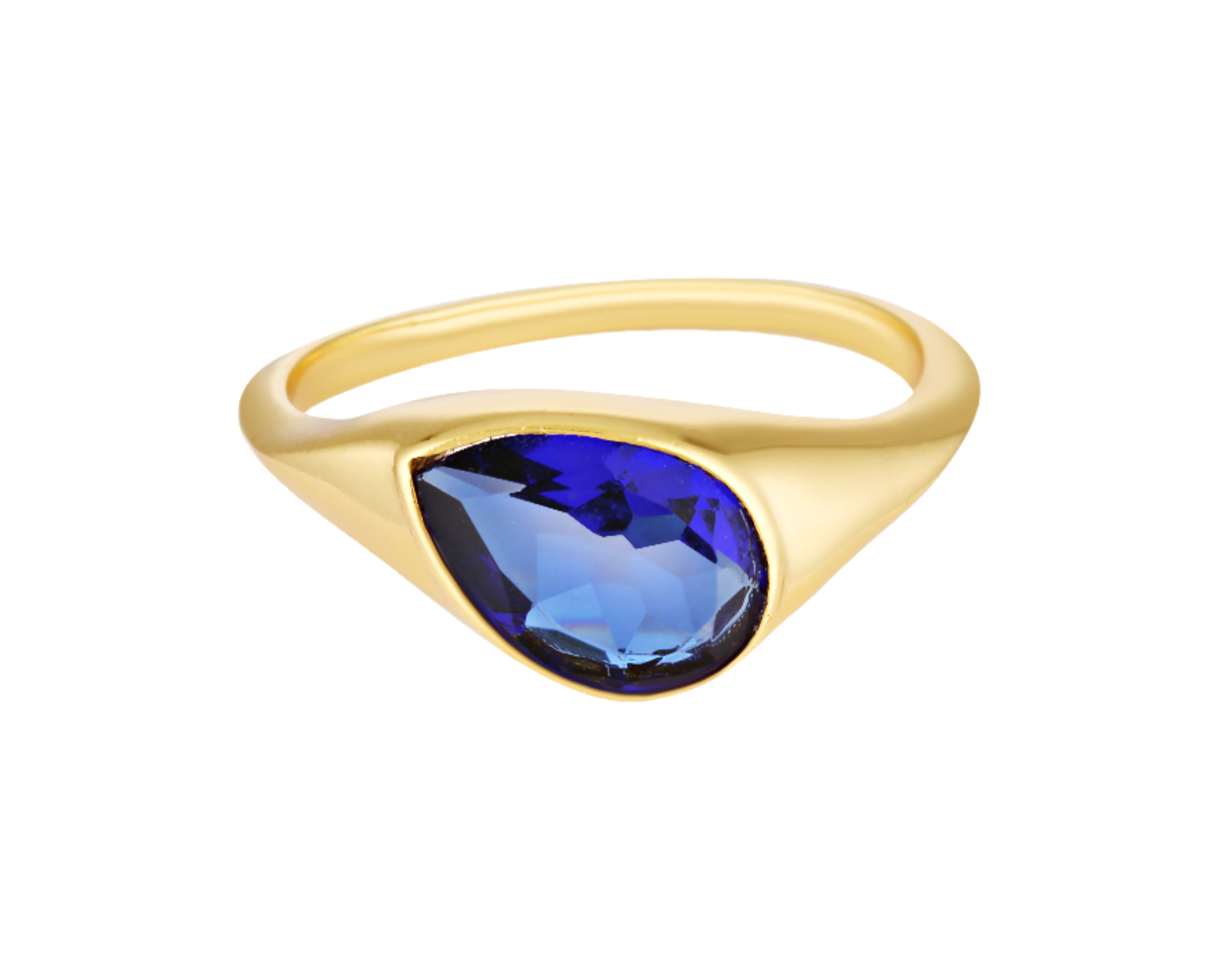 Beautiful blue pear gemstone ring in gold 