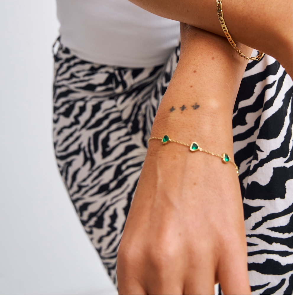 Green gemstone Basik Bracelet in 18k gold on stainless steel