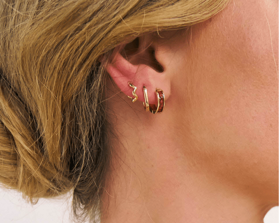 Close up of the Caramel earrings stack n 18k gold fill