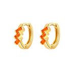 Gold hoop earrings with orange stones on a white background