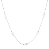 Silver necklace with star-shaped pendants on a white background