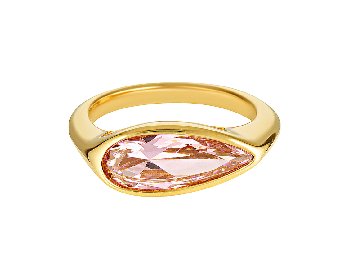 Flamingo Ring | Pink Morganite pear shaped gold ring