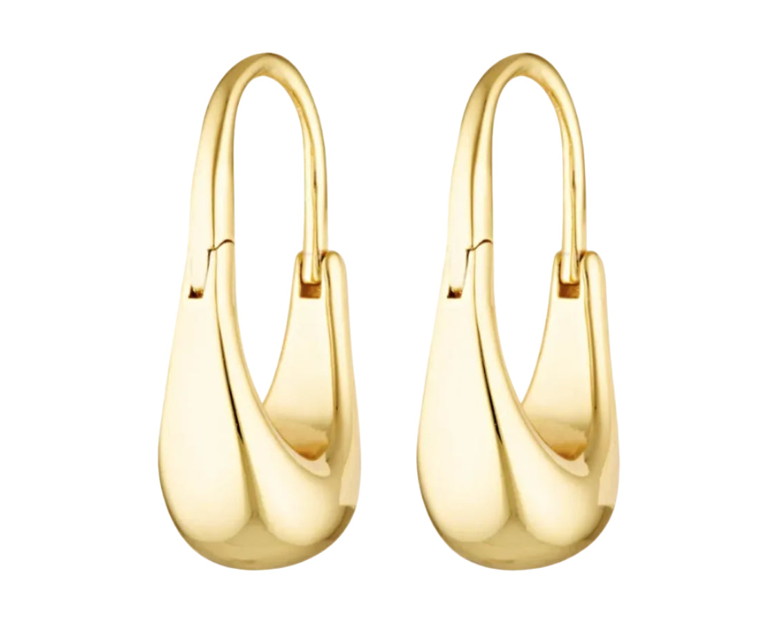 Long drop Danish design hoops in gold vermeil