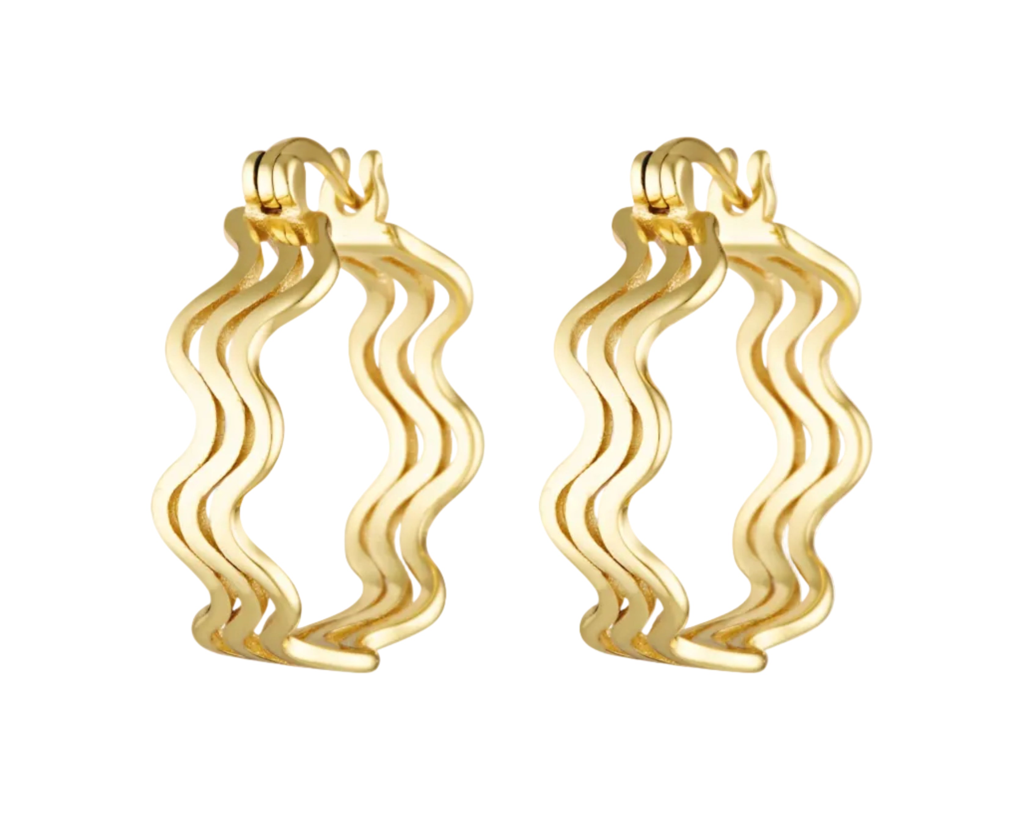 Wavy triple decker gold filled hoops