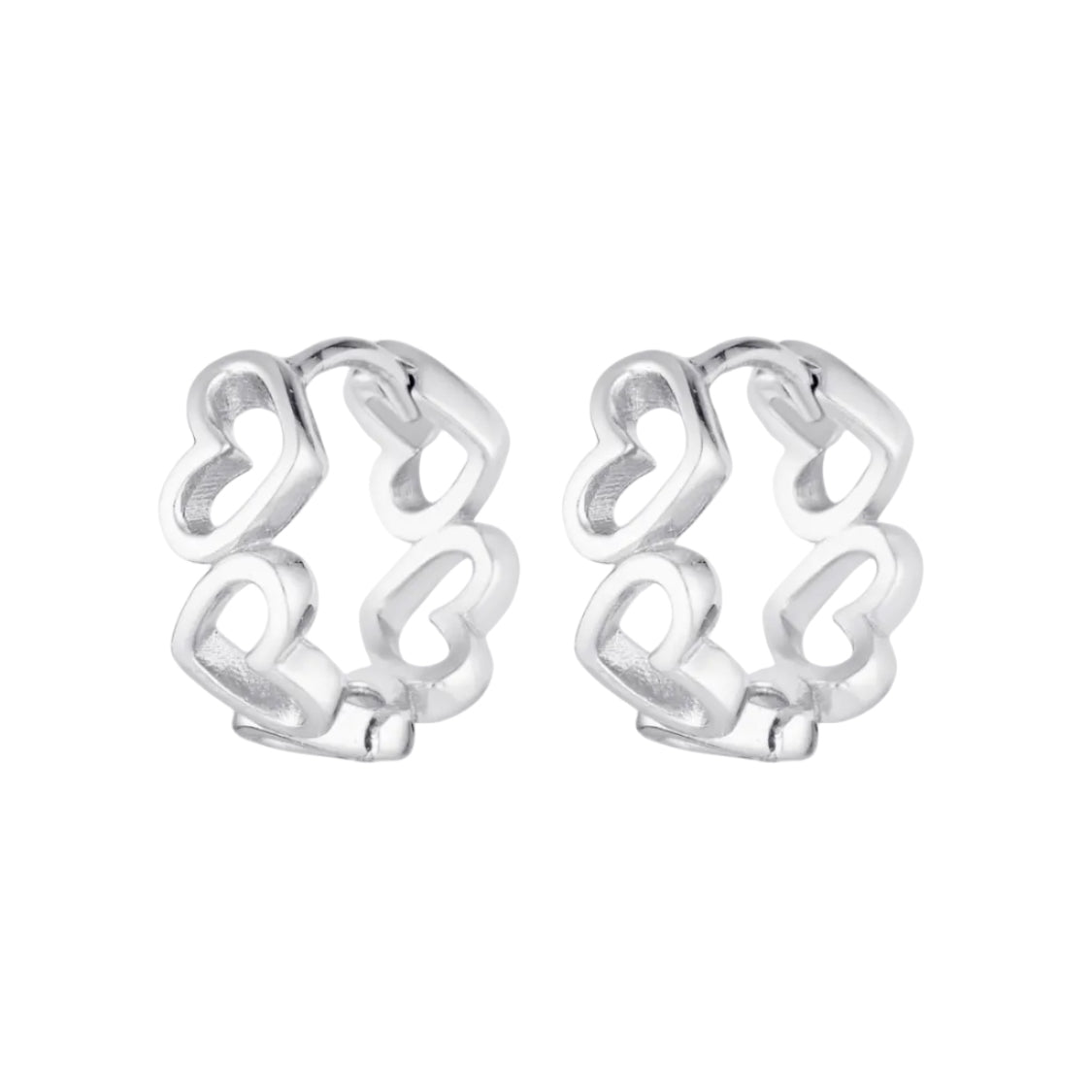 Pair of silver hoop earrings on a white background