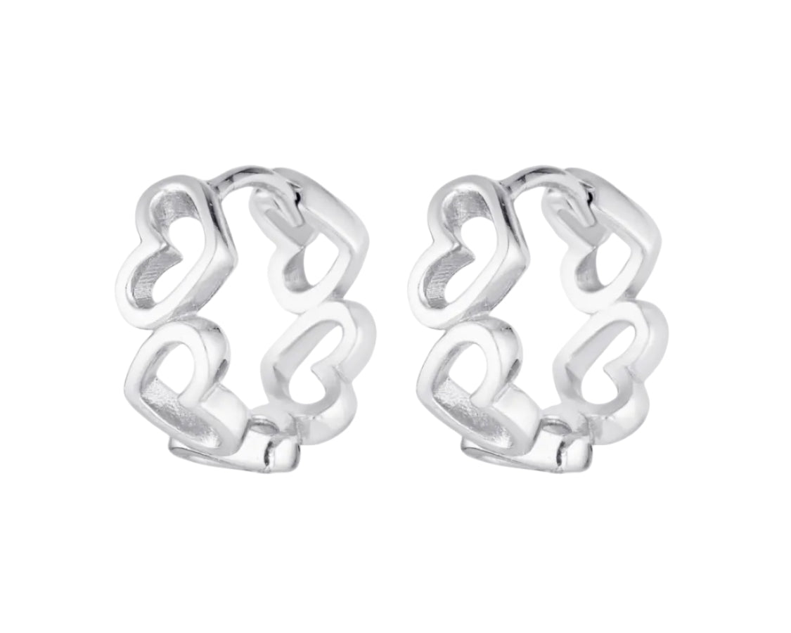 Pair of silver hoop earrings on a white background