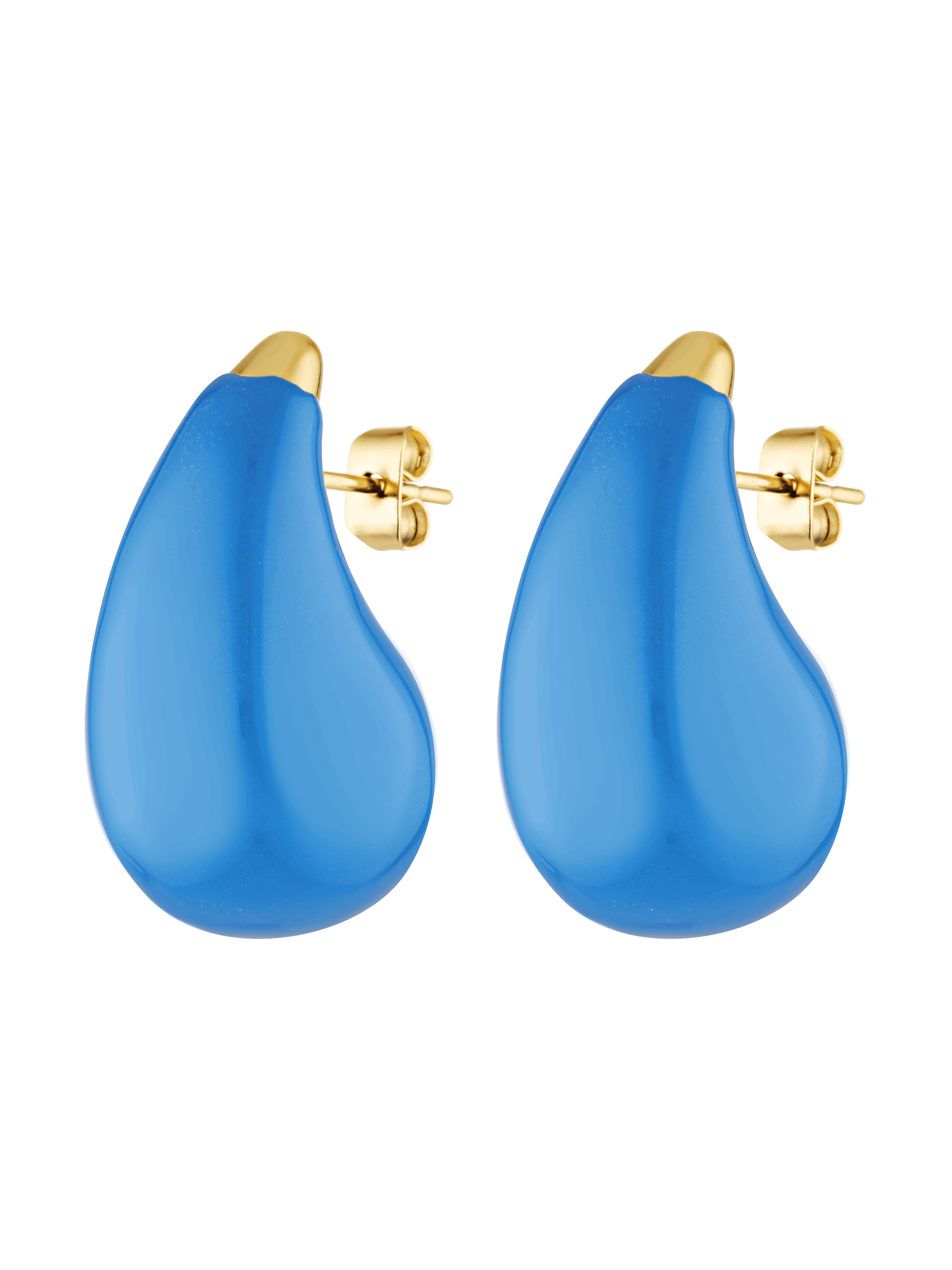 Bright blue enamel teardrop shaped earrings 