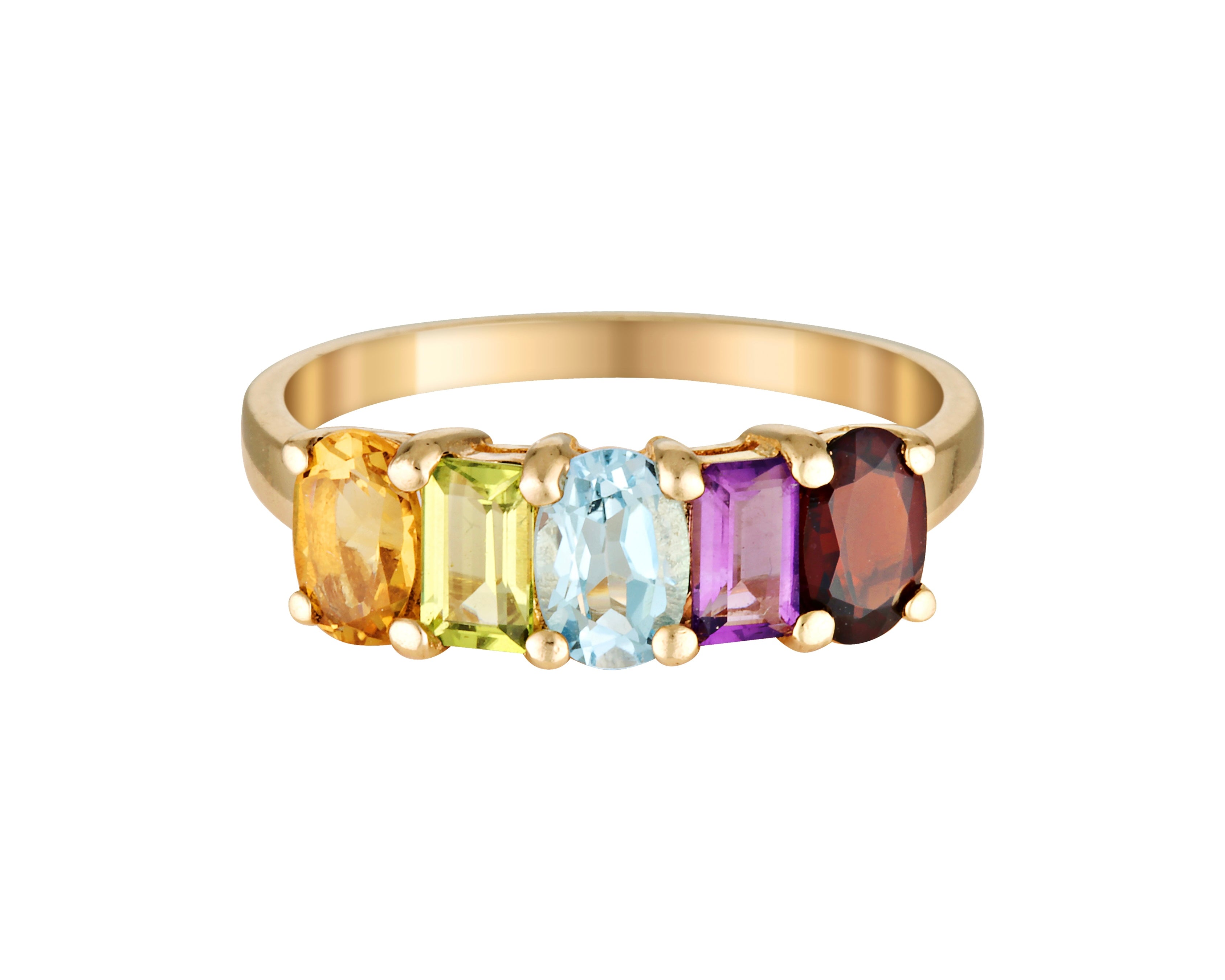 Solid gold rainbow semi precious gemstone ring