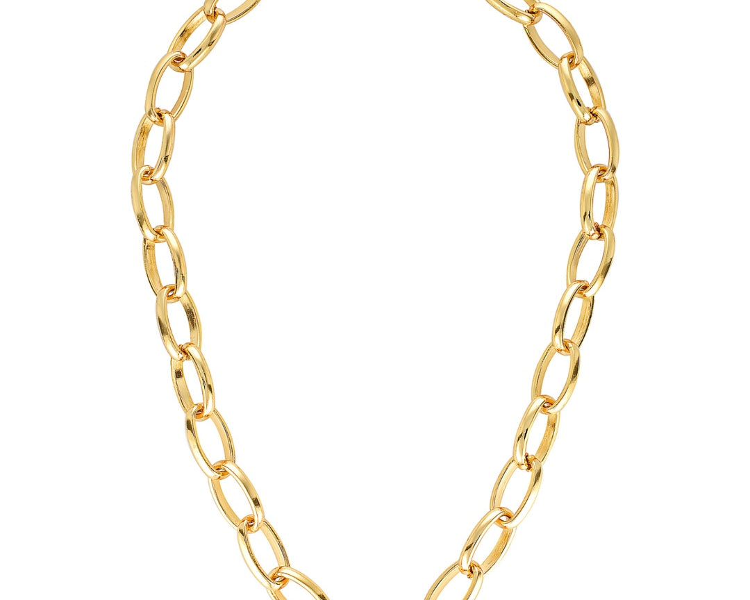 Gold chain necklace on a white background