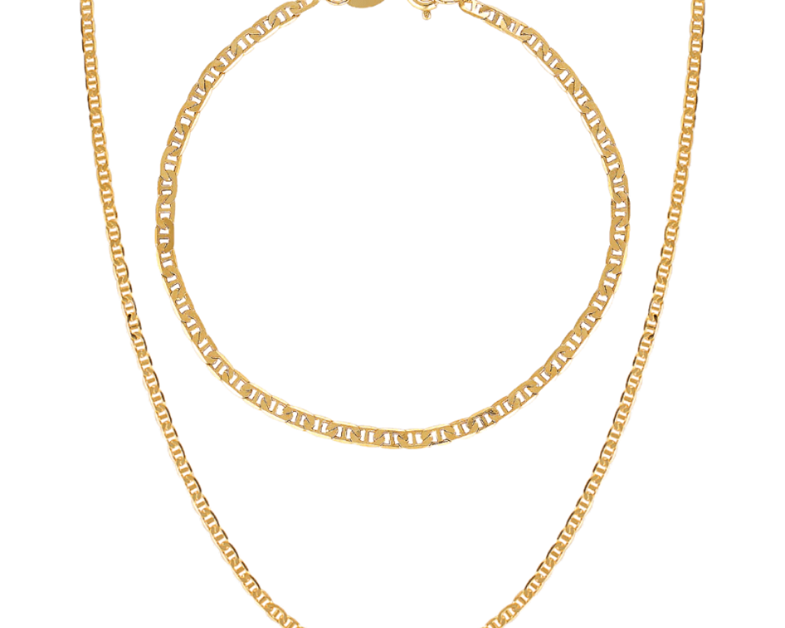 Fine mariner link Summer necklace and bracelet set in 18k Gold Fill